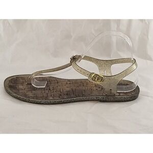 Kate Spade Yari Jelly Sandals Women 10 Clear Gold Glitter Strappy T-Strap Flat